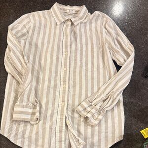 GAP Beige and White Striped Button-Down Shirt